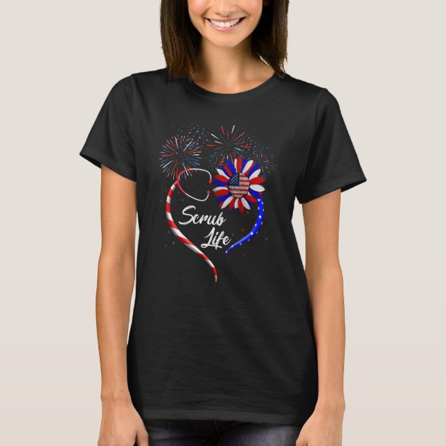 Stethoscope Sunflower Patriotic Scrub Life Nurve 4 T-Shirt (Vorderseite)