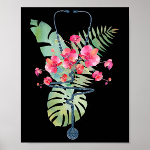 Stethoscope Tropical Blume Summer Aloha Hawaii R Poster
