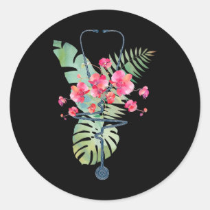 Stethoscope Tropical Blume Summer Aloha Hawaii R Runder Aufkleber