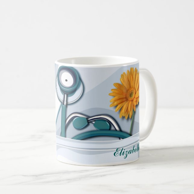 Stethoscope und Daisy Nurse Wertgutschein Tasse (VorderseiteRechts)