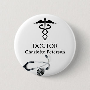 Stethoskop Caduceus Arzt Namensschild  Button