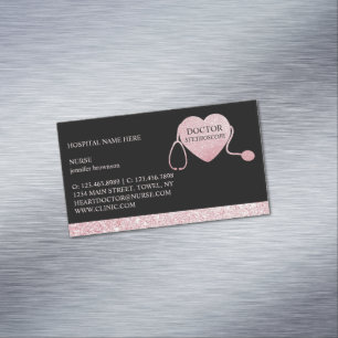 Stethoskop Glanz Herz Rosa Schwarz Magnetische Visitenkarte