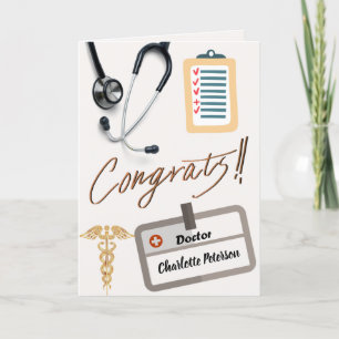 Stethoskop & Goldener Caduceus Arzt Gratulationen Karte