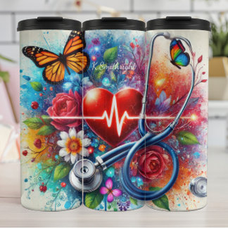 Stethoskop Herz Schmetterling Bunte Krankenschwest Thermosbecher