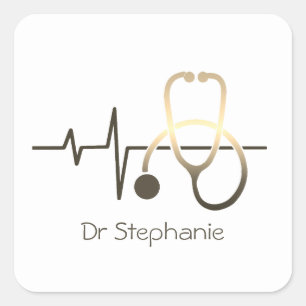 Stethoskop Herzschlag Medizin Quadratischer Aufkleber