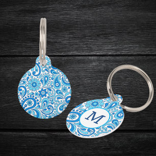 Stethoskop ID Name Tag Blue Paisley Monogram Haustiermarke