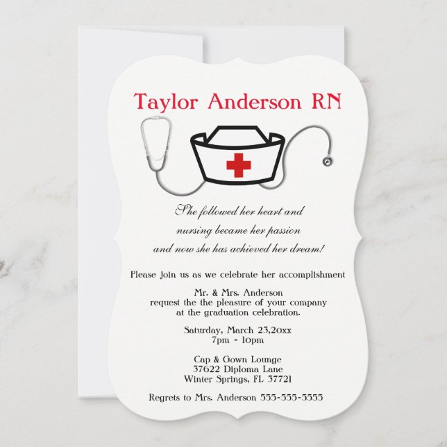 Stethoskop-Krankenpflege-SchulAbschluss-Mitteilung Einladung (Vorderseite)