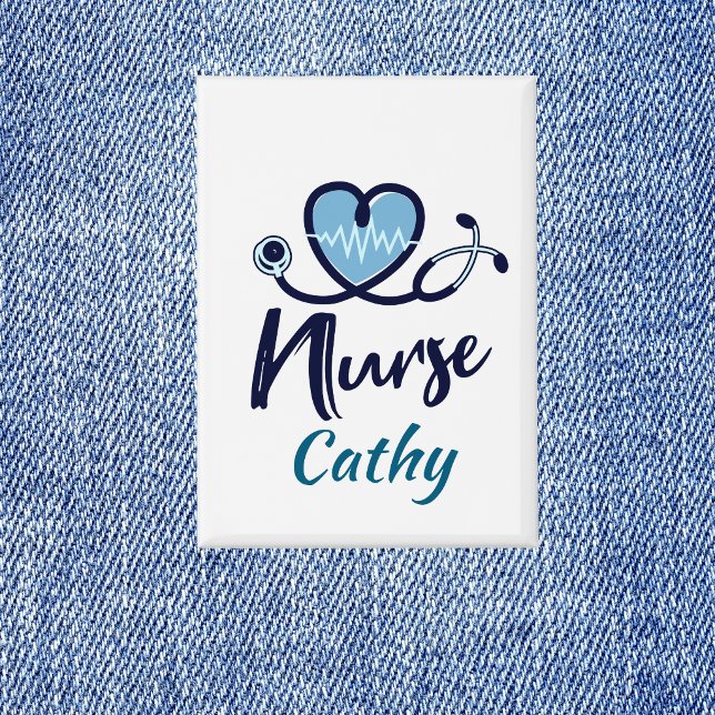 Stethoskop Krankenpflegerin Blaues Herz Personalis Button ( Custom Nursing name tag)