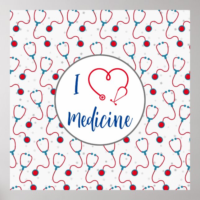 Stethoskop-Medizin "I Liebe Medizin" Poster (Vorne)