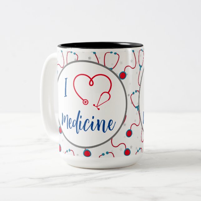 Stethoskop-Medizin "I Liebe Medizin" Zweifarbige Tasse (Vorderseite Links)