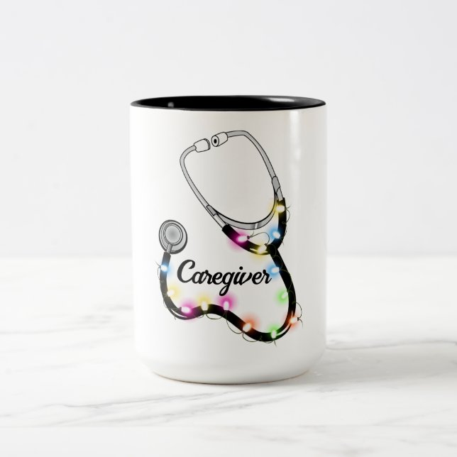 Stethoskop mit Weihnachtslicht frohe Weihnachtsnac Zweifarbige Tasse (Mittel)