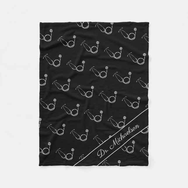 Stethoskop-Muster Name des Arztes Fleecedecke (Vorderseite)