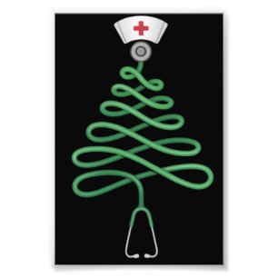 Stethoskop Weihnachtsbaum Krankenschwester T-Shirt Fotodruck