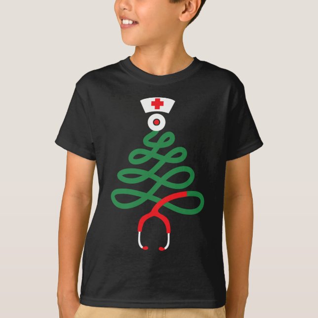 Stethoskop Weihnachtsbaum Pflege lustige Krankensc T-Shirt (Vorderseite)