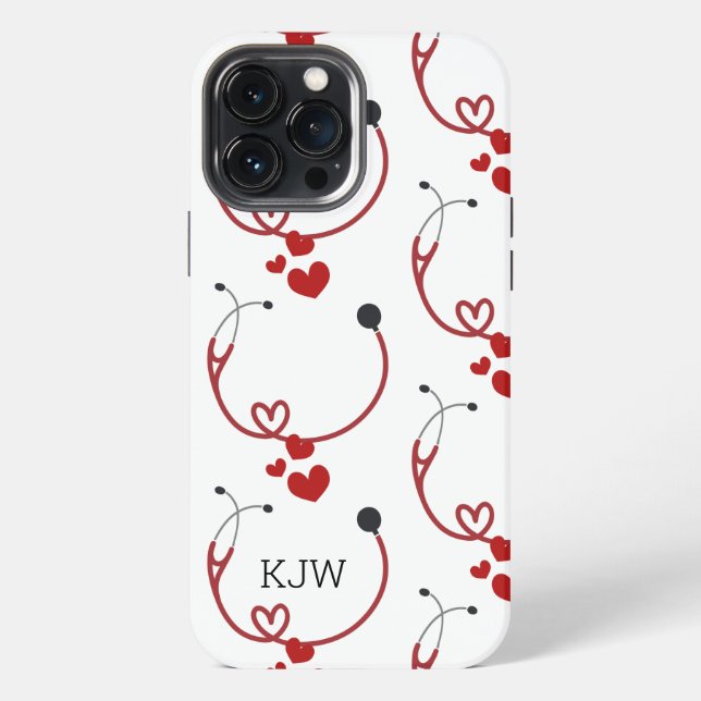 Stethoskope und Herz-Monogramm iPhone Hülle (Rückseite)