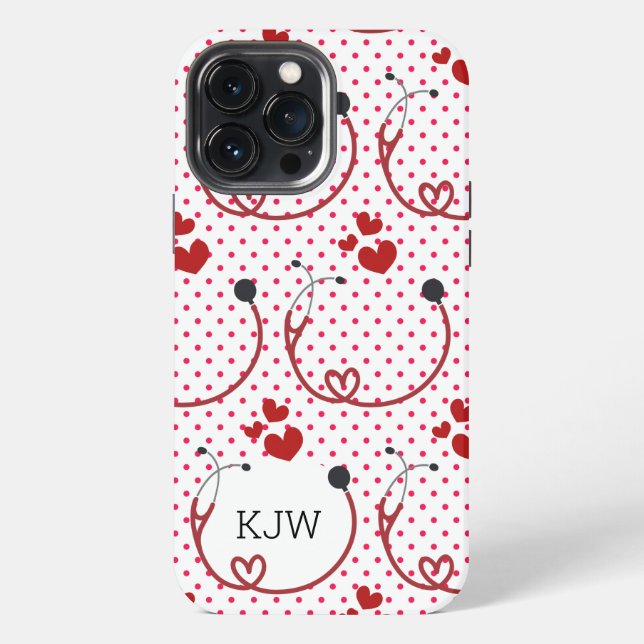 Stethoskope und Herzen Monogramm  iPhone Hülle (Rückseite)