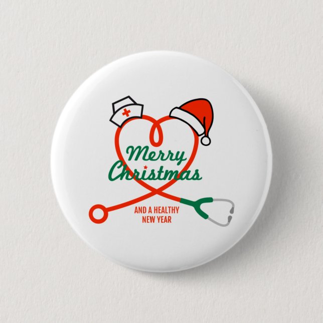 Stethoskopherz mit Weihnachtsmannmütze Button (Vorderseite)