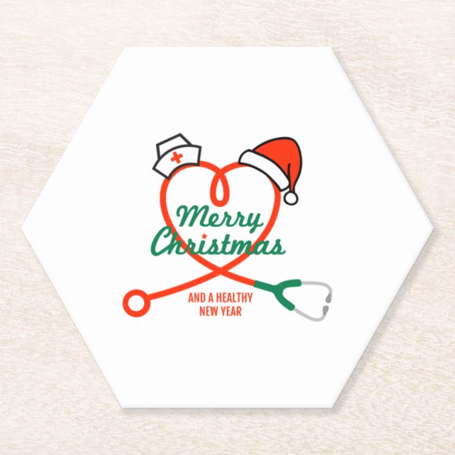 Stethoskopherz mit Weihnachtsmannmütze Untersetzer (Vorderseite)
