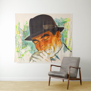 Stetson hat den Mann, der eine Zigarette zündet Wandteppich