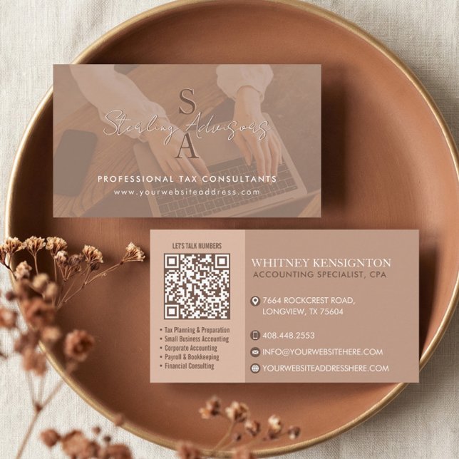 Steuerberater-Monogramm-Buchhalter-QR Visitenkarte (Professional Tax Consultant Monogram Accountant QR Business Card)
