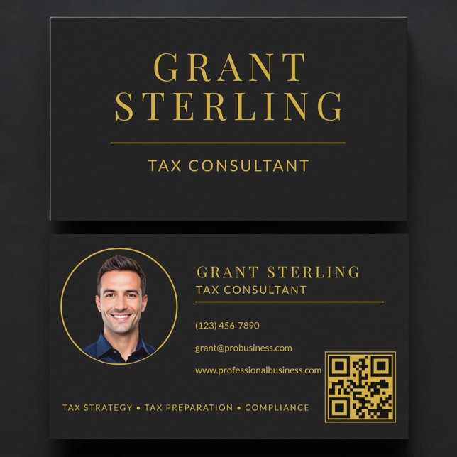 Steuerberater QR Code Schwarz Gold Visitenkarte (Von Creator hochgeladen)