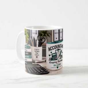 Steuerberater Zahlen auf Linie haltender Becher Kaffeetasse