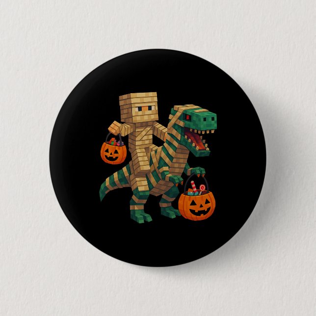 Steve reitet Mumien-Dinosaurier T Rex Halloween lu Button (Vorderseite)