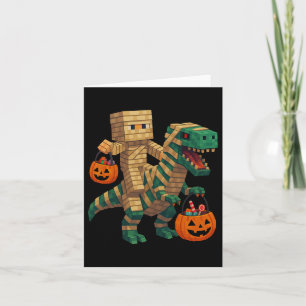 Steve Riding Mummy Dinosaur T Rex Halloween Funny Karte