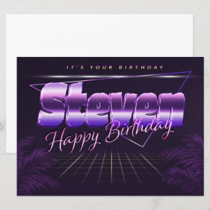 Steven Name Vorname lila retro Karte Geburtstag