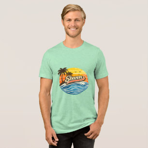 Steven Retro Sonnenuntergang Name Design Tri-Blend Shirt