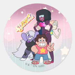 Steven Universe   Crystal Gem Group Pose Runder Aufkleber