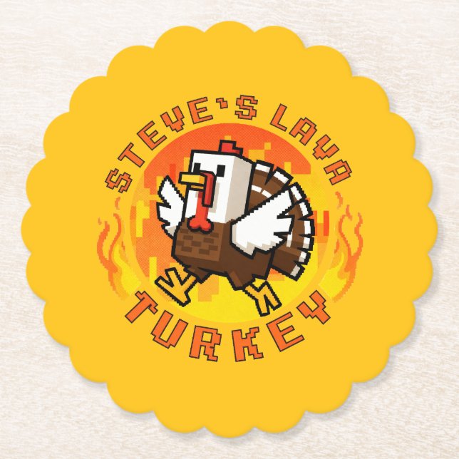 Steve's Lava Chicken Turkey Minecraft Erntedankfes Untersetzer (Vorderseite)