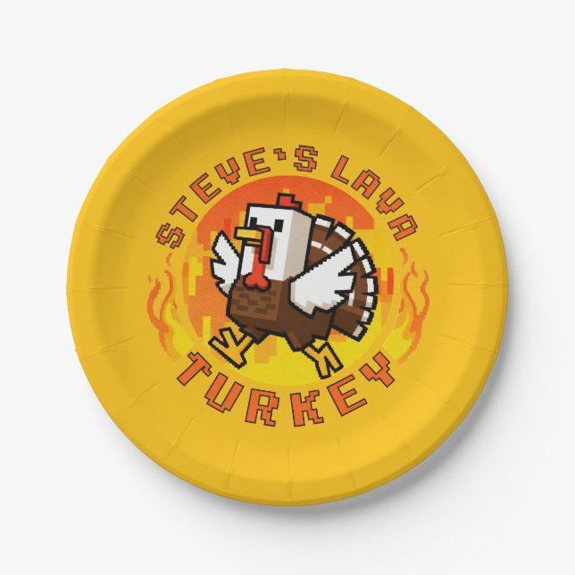 Steve's Lava Chicken Turkey Minecraft Thanksgiving Pappteller (Vorderseite)