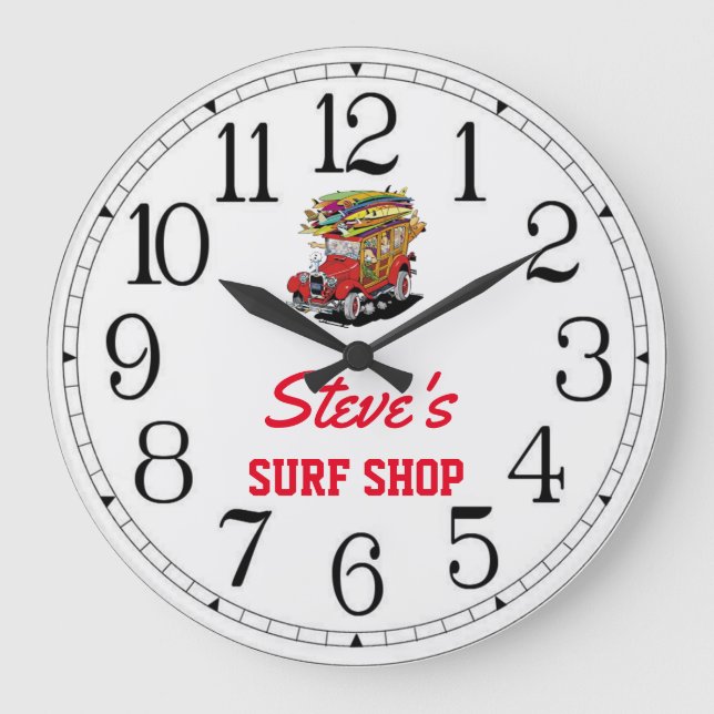 Steves Surfshop Woody Large Clock Große Wanduhr (Vorderseite)