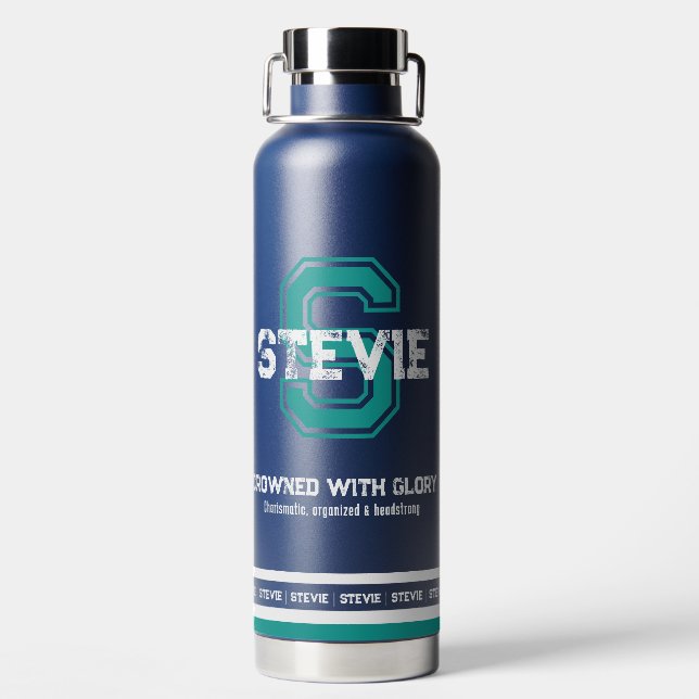 Stevie Name bedeutet sports monogram aquamarin Trinkflasche (Rückseite)