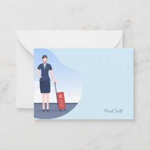 Stewardess blaues Himmelshintergrund Mitteilungskarte