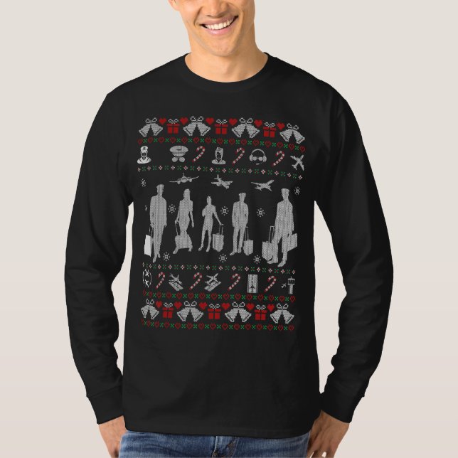 Stewardess Flight Attendant Ugly Weihnachtssüßer T-Shirt (Vorderseite)