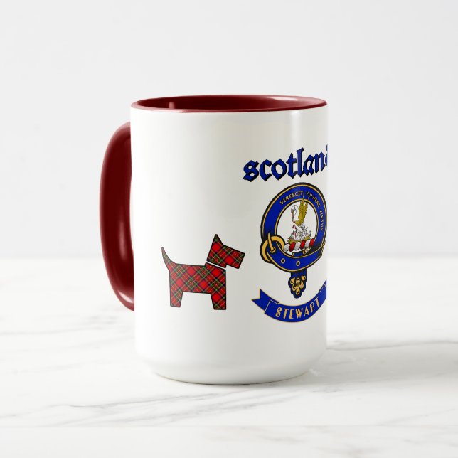 Stewart Abzeichen & Tartan Scottie Dogs Personalis Tasse (Vorderseite Links)