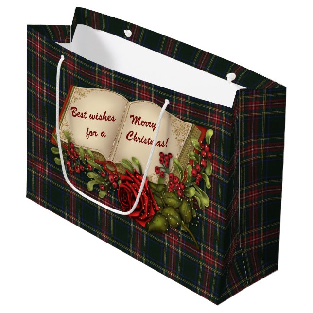 Stewart Black Modern Original Scottish Tartan Große Geschenktüte (Vorderseite Schrägansicht)