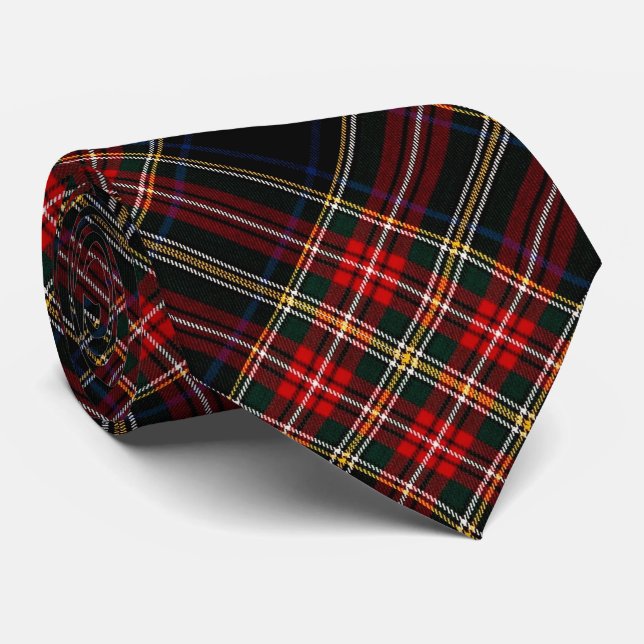 Stewart Black Original Scottish Tartan Necktie Krawatte (Gerollt)