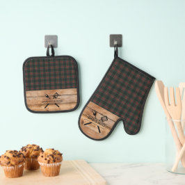 Stewart Black Original Scottish Tartan Oven Ofenhandschuh & Topflappen-Set