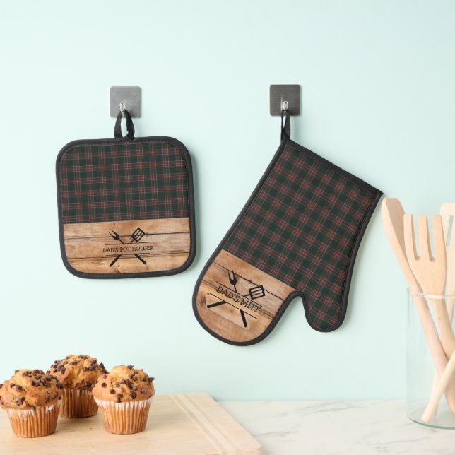 Stewart Black Original Scottish Tartan Oven Ofenhandschuh & Topflappen-Set (Insitu (Hängend))