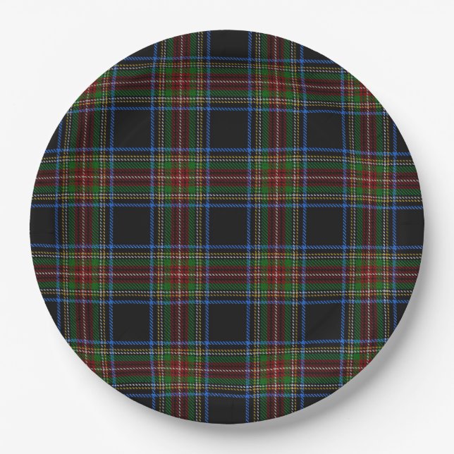 Stewart Black Tartan Pappteller (Vorderseite)