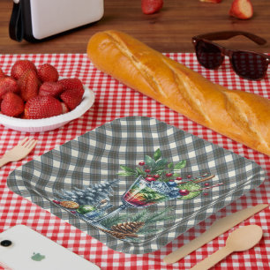 Stewart Blue Schottischer Tartan Weihnachtspapiert Pappteller
