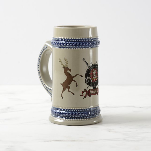 Stewart Clan Abzeichen & Stags Stein Bierglas (Vorderseite Links)