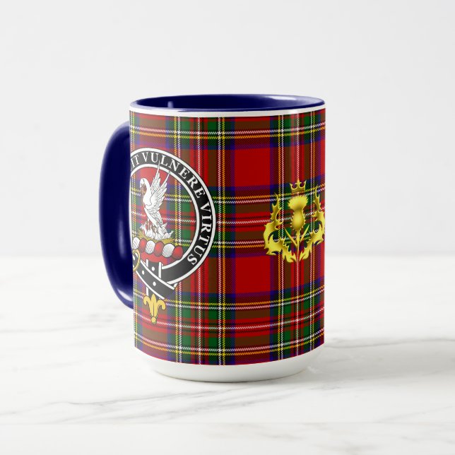 Stewart Clan Abzeichen & Tartan Tasse (Vorderseite Links)