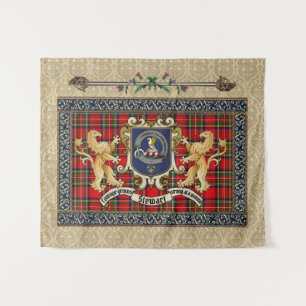 Stewart Clan Abzeichen & Tartan w/Lions Tapestry Wandteppich