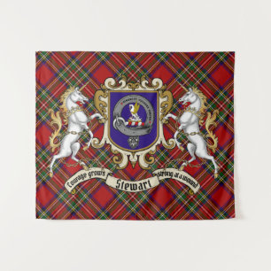 Stewart Clan Abzeichen & Unicorns w/Tartan Wandteppich