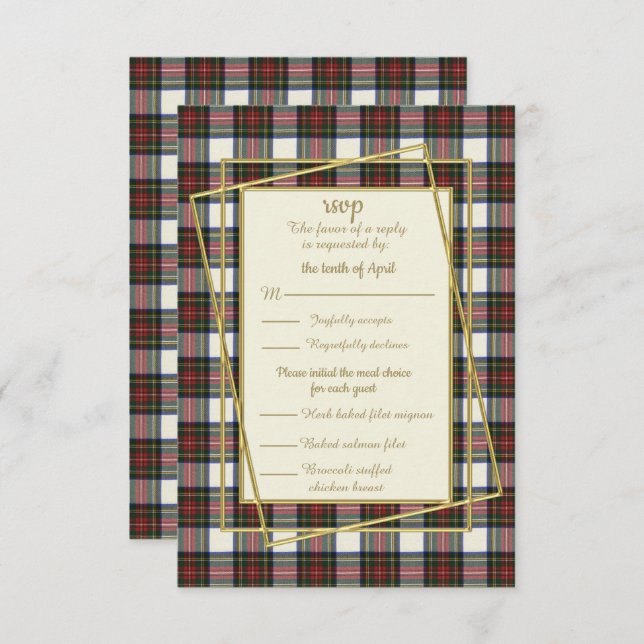 Stewart Dress Modern Tartan Response Card RSVP Karte (Vorne/Hinten)