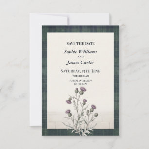 Stewart Hunting Tartan Distel Save-the-Date-Karte Save The Date